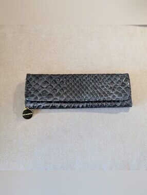 Big Buddha Metallic Charcoal Gray Snakeskin Embossed Clutch Wallet